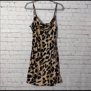 Boohoo leopard print satin cowl neck dress